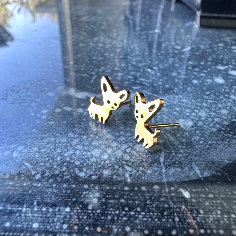 GOLD Chihuahua Minimalist Stainless Steel Stud Earrings With Gift Bag - Picture 8 of 10